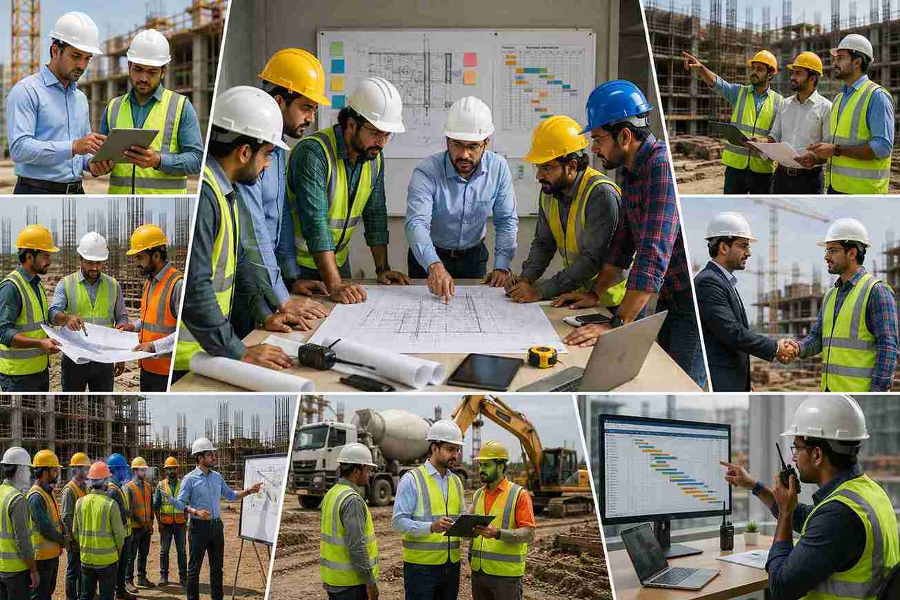 Team reviewing site plans